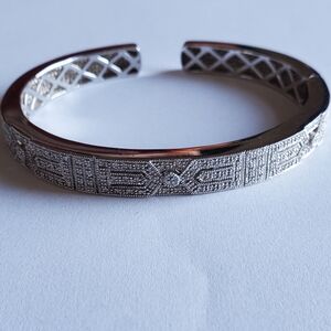 Sterling And Diamonique Filigree Hinged Cuff Bracelet